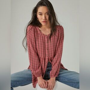 Lucky Brand Tiered Plaid Tunic Shirt